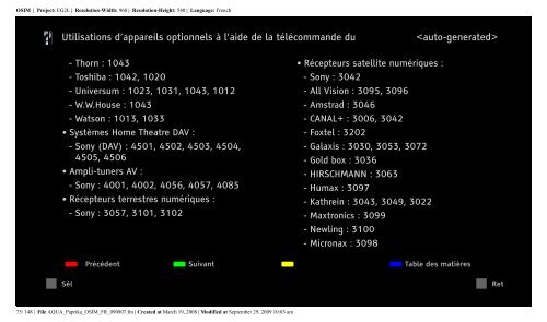 Sony KDL-52Z5800 - KDL-52Z5800 Istruzioni per l'uso Francese