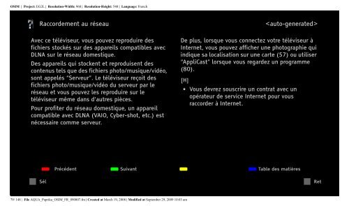 Sony KDL-52Z5800 - KDL-52Z5800 Istruzioni per l'uso Francese