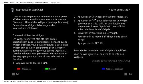 Sony KDL-52Z5800 - KDL-52Z5800 Istruzioni per l'uso Francese