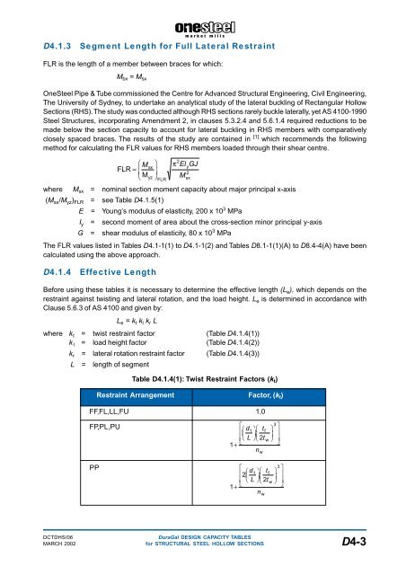 ONESTEEL duragal sections