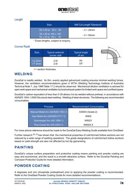 ONESTEEL duragal sections