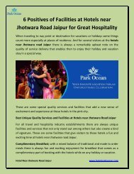 6 Positives of Facilities at Hotels near Jhotwara Road Jaipur for Great Hospitality