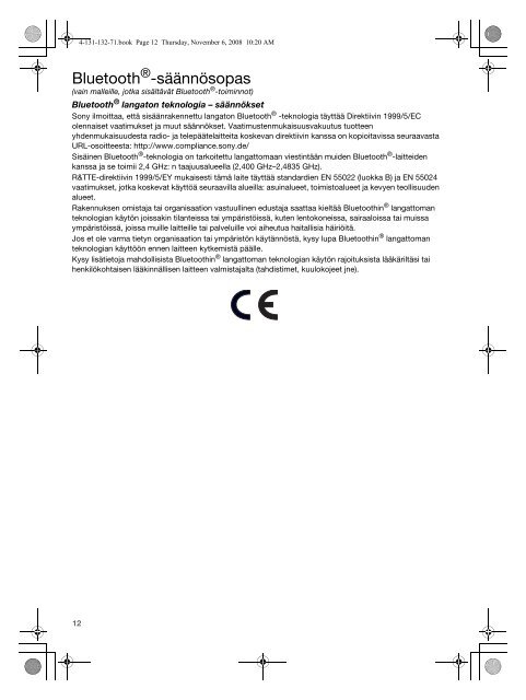 Sony VGN-SR39XN - VGN-SR39XN Documenti garanzia Finlandese