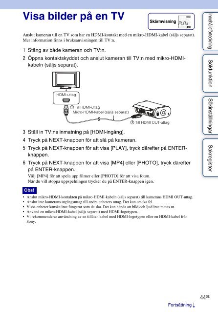 Sony HDR-AS30VW - HDR-AS30VW Guida all&rsquo;uso Svedese