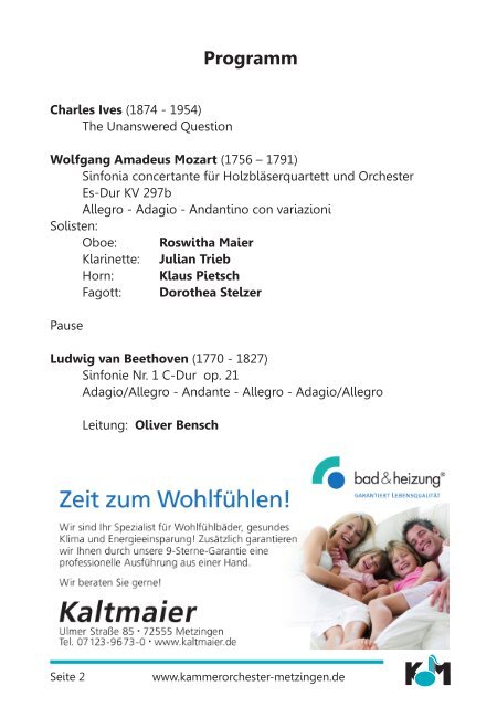 Programm - Kammerorchester Metzingen