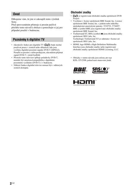 Sony KDL-40V2500 - KDL-40V2500 Istruzioni per l'uso Ceco