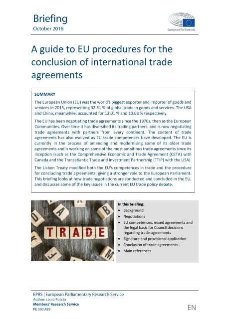 A guide to EU procedures for the conclusion of international trade agreements