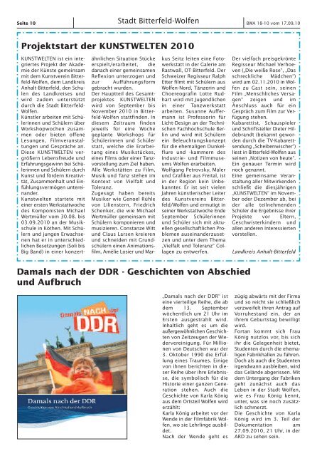 Amtsblatt 18-10 erschienen am 17.09.2010 - Stadt Bitterfeld-Wolfen