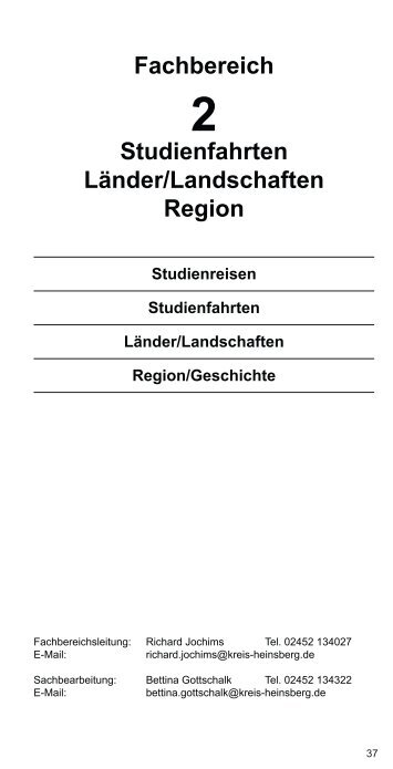 Fachbereich 2 Studienfahrten Länder/Landschaften Region