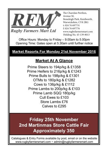 Friday 25th November 2nd Martinmas Store Cattle Fair Approximately 350