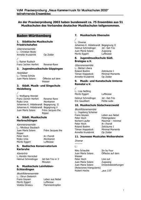 Ensembles der Praxiserprobung - Verband deutscher Musikschulen