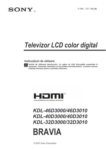 Sony KDL-46D3000 - KDL-46D3000 Istruzioni per l'uso Rumeno