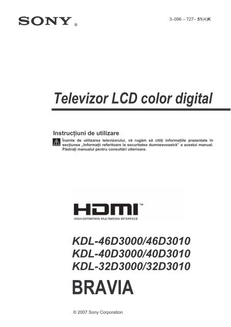 Sony KDL-46D3000 - KDL-46D3000 Istruzioni per l'uso Rumeno