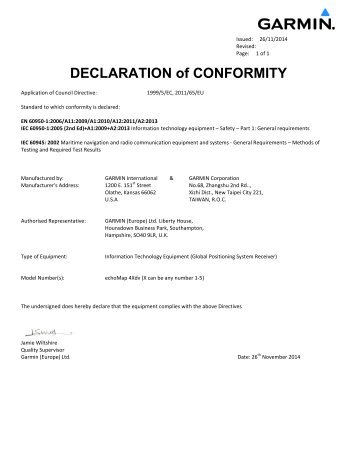 Garmin Declarations of Conformity - echoMAP 40