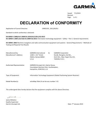 Garmin Declarations of Conformity - echoMAP 50