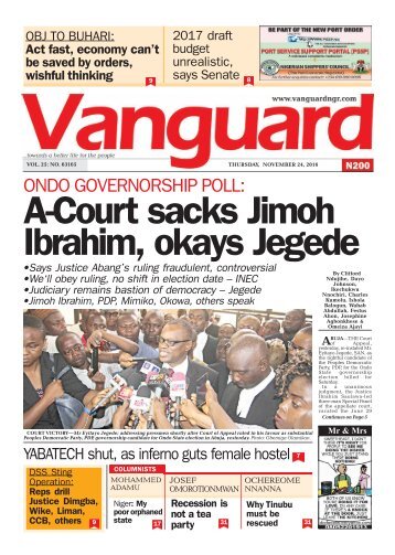 ONDO GOVERNORSHIP POLL: A-Court sacks Jimoh Ibrahim, okays Jegede