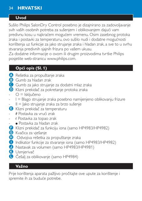 Philips SalonDry Control S&egrave;che-cheveux - Mode d&rsquo;emploi - HUN