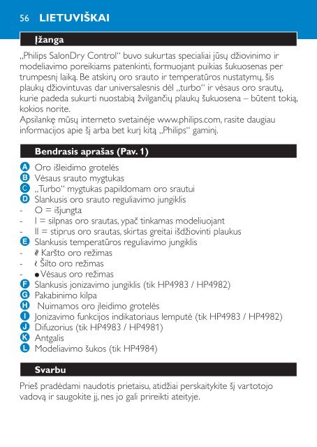 Philips SalonDry Control S&egrave;che-cheveux - Mode d&rsquo;emploi - HUN