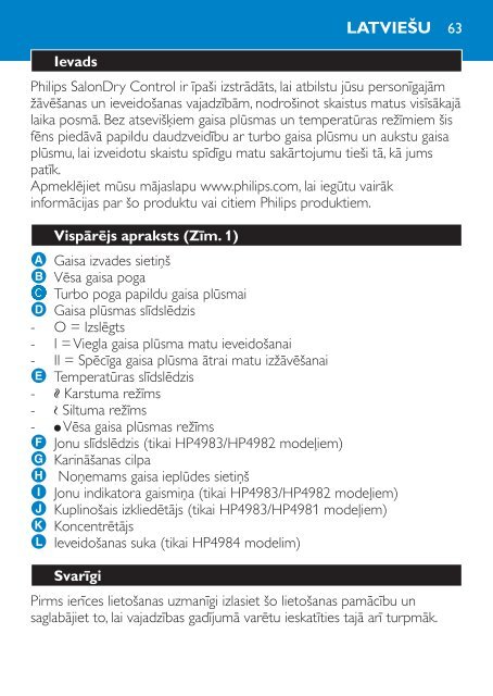 Philips SalonDry Control S&egrave;che-cheveux - Mode d&rsquo;emploi - HUN