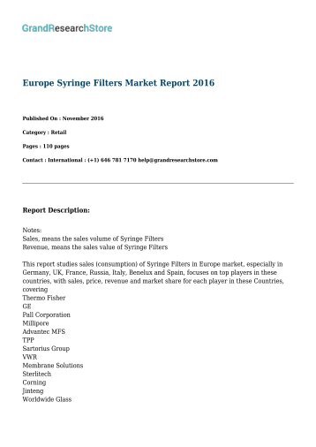 Europe Syringe Filters Market Report 2016 