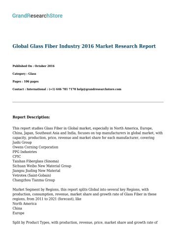 Global Glass Fiber Industry 2016 Market Research Report