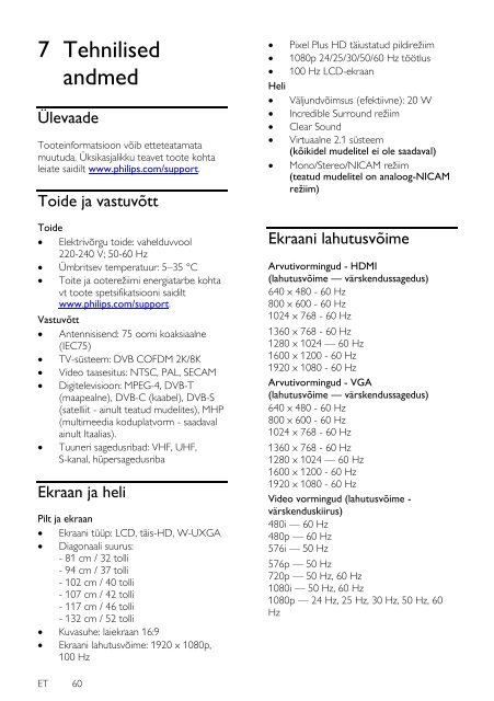 Philips TV LCD - Mode d&rsquo;emploi - EST