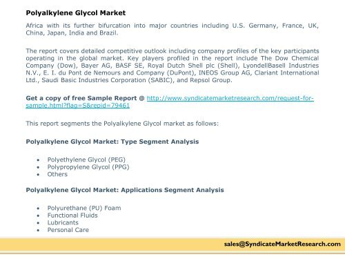 Global Polyalkylene Glycol Market  Dynamics by, 2015-2021