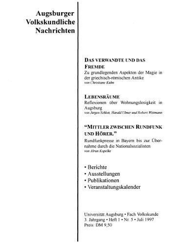 Augsburger Volkskundliche Nachrichten - OPUS Augsburg ...