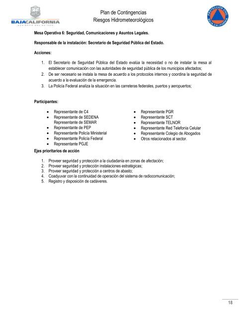 PLAN DE CONTINGENCIAS RIESGOS HIDROMETEOROLÓGICOS BAJA CALIFORNIA MÉXICO