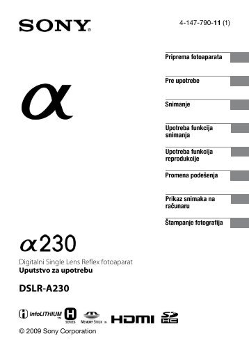 Sony DSLR-A230 - DSLR-A230 Istruzioni per l'uso Serbo