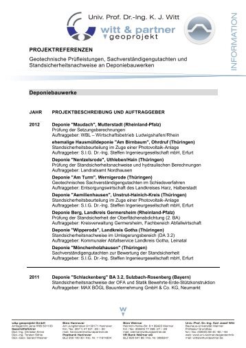 Referenzliste "Deponiebauwerke" - witt & partner geoprojekt GmbH