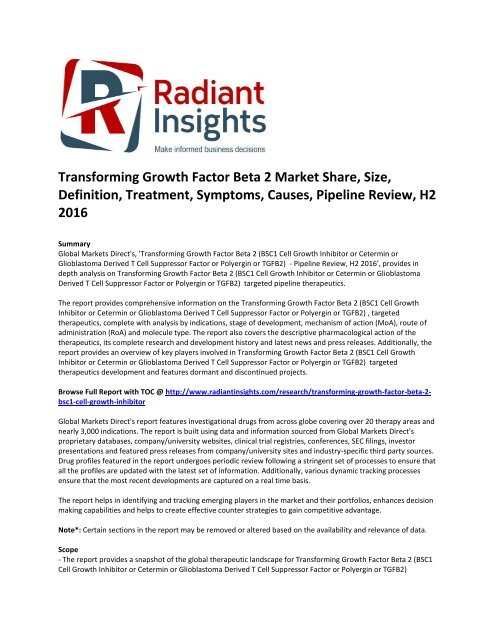Transforming Growth Factor Beta 2 Market Size Definition Treatment Symptoms Causes Pipeline Review H2 2016