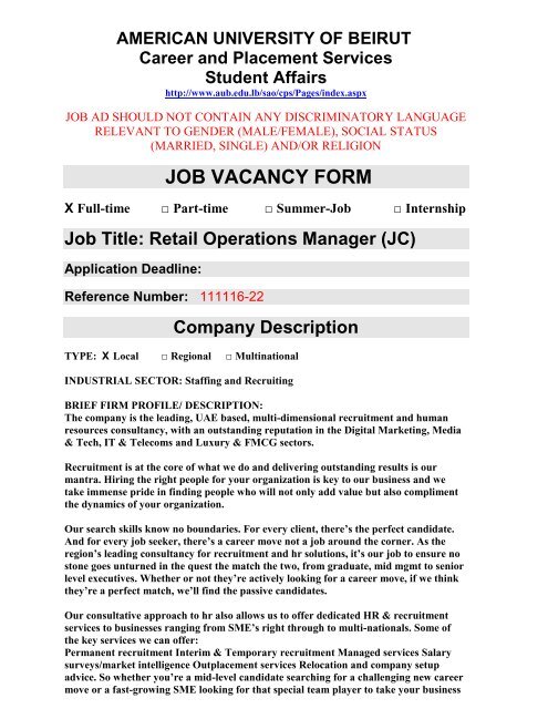 Job Vacancy Form