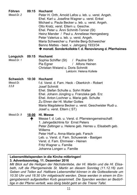 Pfarreiengemeinschaft Schweich - Pfarrbrief 11/2016