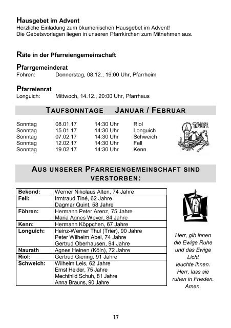 Pfarreiengemeinschaft Schweich - Pfarrbrief 11/2016