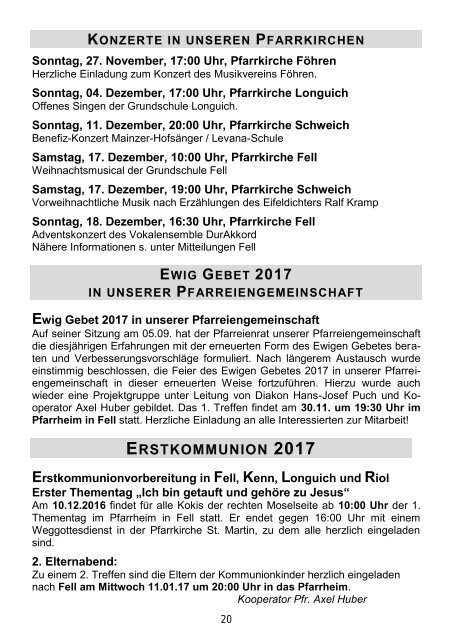 Pfarreiengemeinschaft Schweich - Pfarrbrief 11/2016