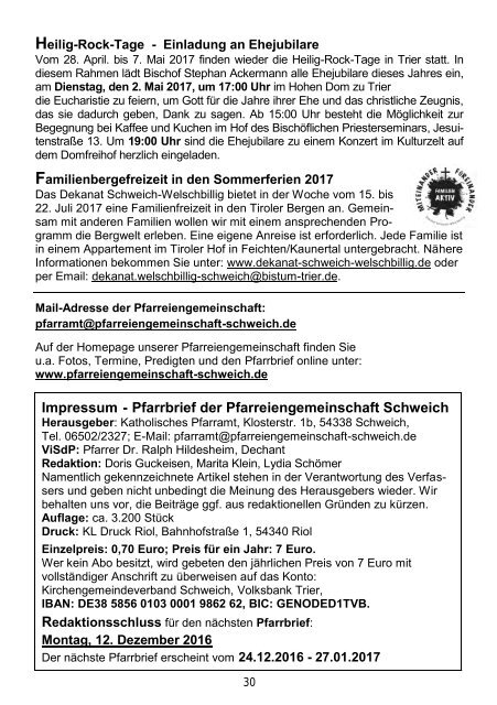 Pfarreiengemeinschaft Schweich - Pfarrbrief 11/2016