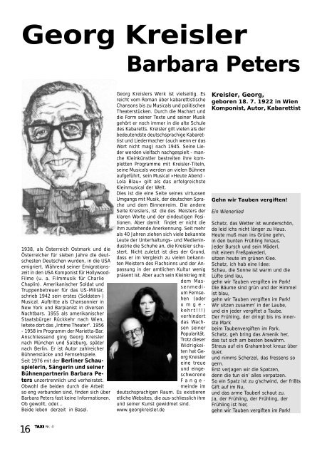 Georg Kreisler Barbara Peters - TAXI Magazin .:. Soziales und Kultur