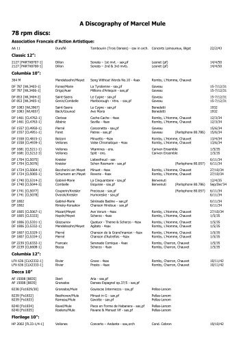 A Discography of Marcel Mule 78 rpm discs:
