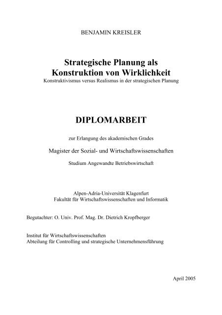 Strategische Planung Als Konstruktion Der Wirklichkeit