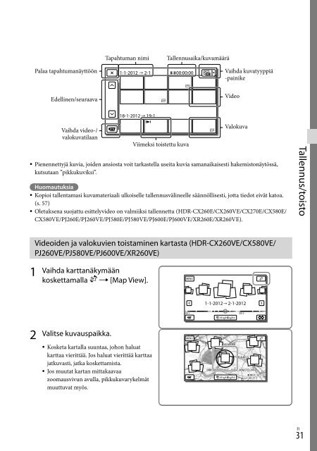 Sony HDR-PJ580E - HDR-PJ580E Istruzioni per l'uso Finlandese