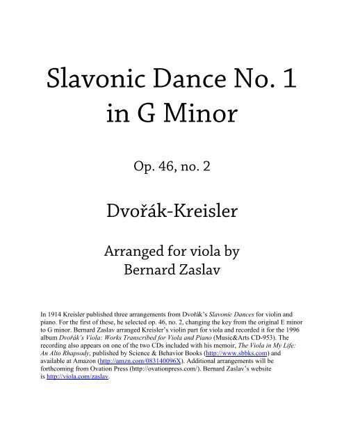 Dvořák-Kreisler Slavonic Dance No. 1 Piano Part - The American ...