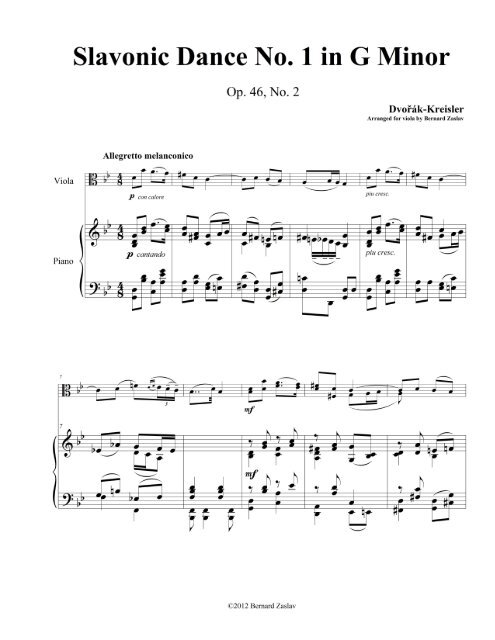 Dvořák-Kreisler Slavonic Dance No. 1 Piano Part - The American ...