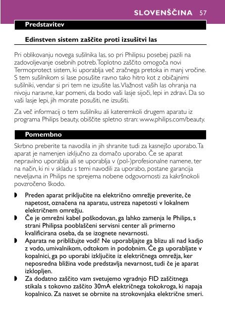 Philips S&egrave;che-cheveux - Mode d&rsquo;emploi - BUL