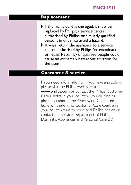 Philips S&egrave;che-cheveux - Mode d&rsquo;emploi - FIN