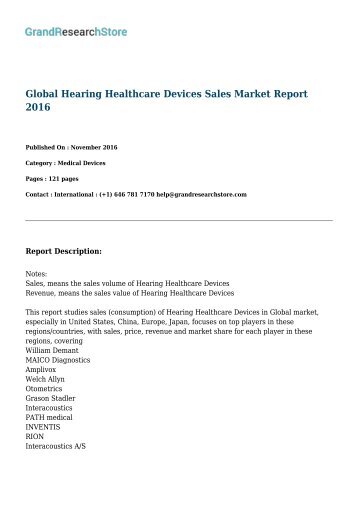 Global Hearing Healthcare Devices Sales Market Report 2016