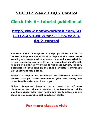 ASH SOC 312 Week 3 DQ 2 Control