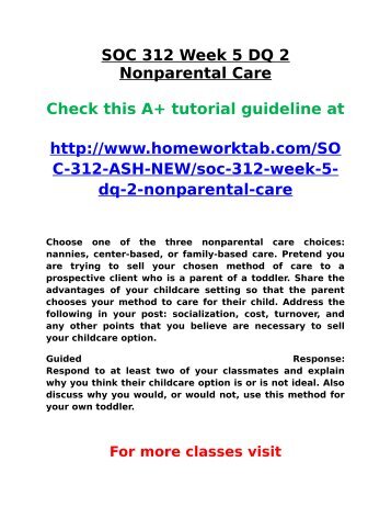 ASH SOC 312 Week 5 DQ 2 Nonparental Care