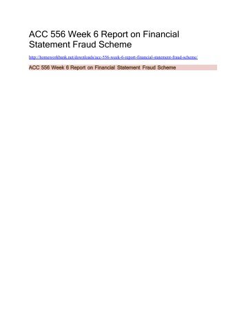 ACC 556 Week 6 Report on Financial Statement Fraud Scheme