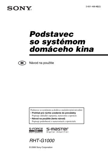 Sony RHT-G1000 - RHT-G1000 Istruzioni per l'uso Slovacco